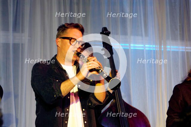 Adrian Cox (Guest), Joe Farnsworth-Sara Hanahan Quartet, Watermill Jazz Club, Dorking, Surrey, 2024 Creator: Brian O'Connor.