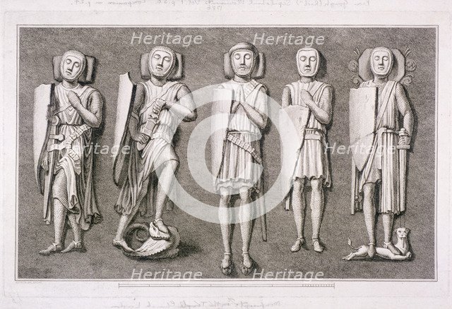 Five effigies of knights from Temple Church, London, 1786.  Creator: James Basire I.