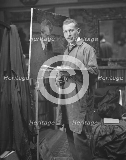 Williamson, J.M., Mr., painting an Arnold Genthe portrait, portrait photograph, not before 1915. Creator: Arnold Genthe.