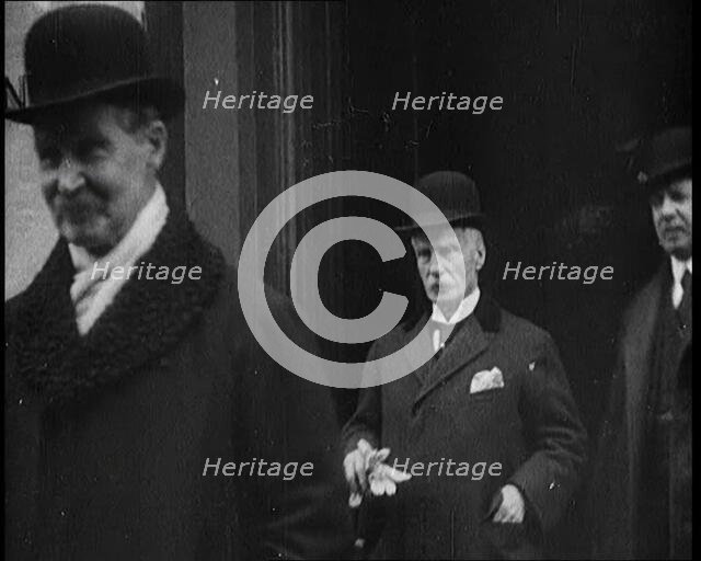 British Member of Parliament Andrew Bonar Law Exiting a Building, 1922. Creator: British Pathe Ltd.
