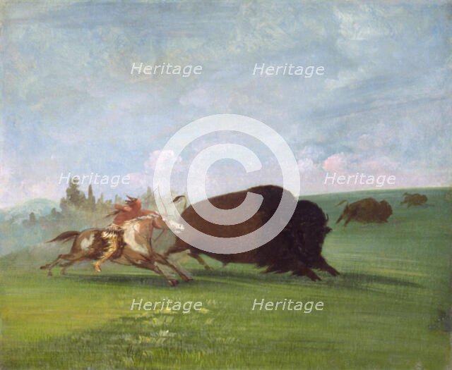 Buffalo Chase, a Single Death, 1832-1833. Creator: George Catlin.