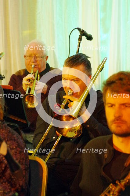 Trevor Mires and Henry Lowther, Stan Sulzmann’s Neon Orchestra, Watermill Jazz Club, Dorking, 2023. Creator: Brian O'Connor.