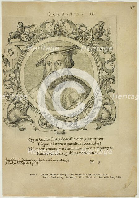 Portrait of Cornarius, published 1574. Creators: Unknown, Johannes Sambucus.