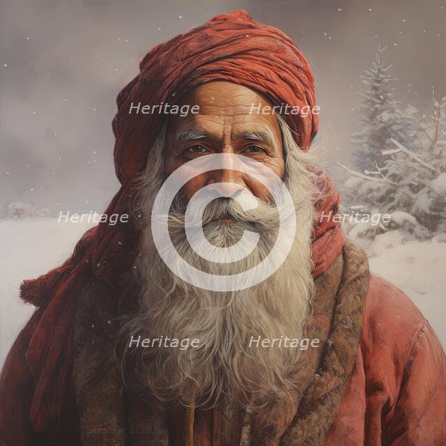 AI Image - Illustration of an Indian Father Christmas, 2023. Creator: Heritage Images.