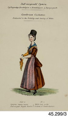 Cambrian Costumes series No. 3, 19th century.  Creator: Lady Llanover.