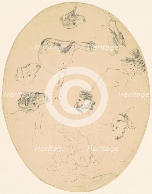 Studies of Dogs and a Seated Boy [recto], c. 1840-1850. Creator: James Goodwyn Clonney.