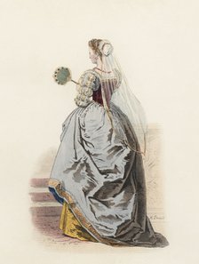 Noble Lady of Venice, in the modern age, color engraving 1870.