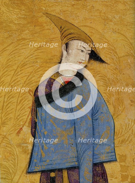 Youth wearing a short fur-lined coat over his shoulder, 1640s.  Artist: Muhammad Yusuf