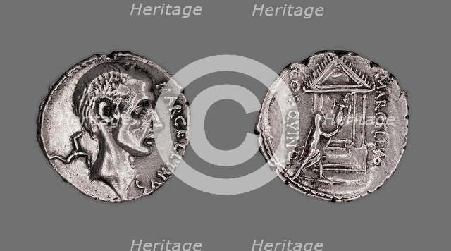 Denarius (Coin) Portraying Marcus Claudius Marcellus, 50-49 BCE, issued by Roman Republic, P. Cornel Creator: Unknown.