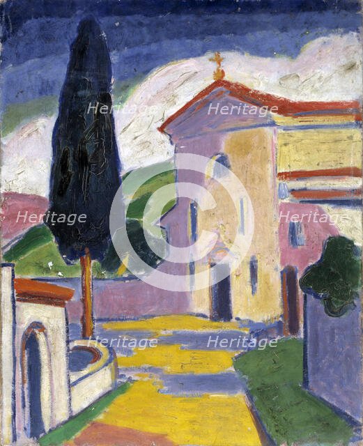 Church with Cedar Tree on Left, before 1932. Creator: Carl Newman.