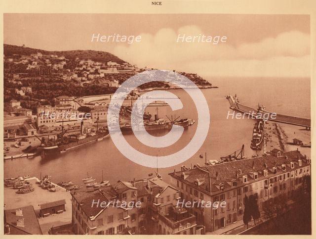 'The harbour entrance and Mont-Boron, Nice', 1930. Creator: Unknown.