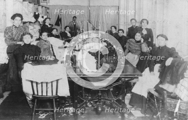Tailoring workshop, East End of London, c1900. Artist: Unknown