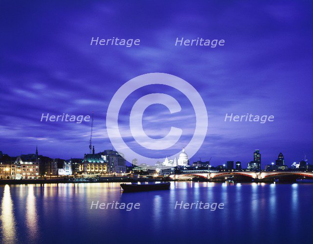 River Thames at night, c1990-2010. Artist: Unknown.