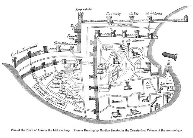 Plan of the town of Acre, Palestine, 14th century. Creator: Unknown.