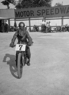 A rider at Lea Bridge speedway circuit, Leyton, London, 1928. Artist: Bill Brunell.