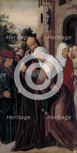 Meeting of Saints Joachim and Anne at the Golden Gate. Artist: Benson, Ambrosius (1495-1550)