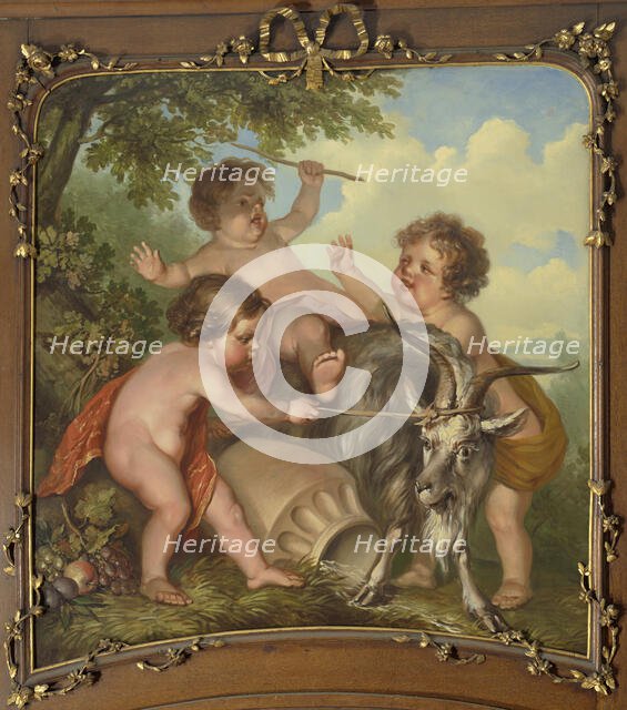 Three children playing with a goat, 1771.  Creator: Juriaan Andriessen.