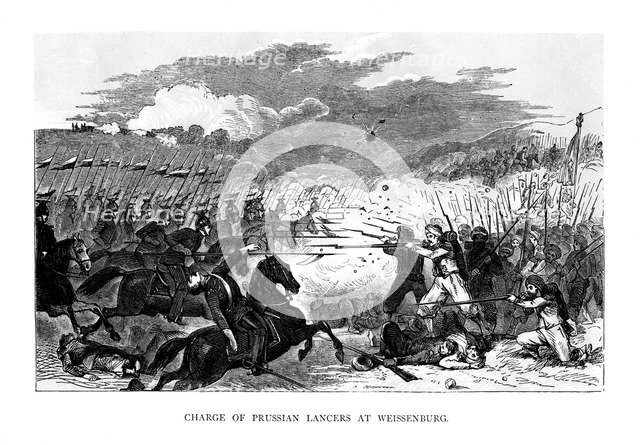 Charge of the Prussian Lancers at Weissenburg, 1870, (1875). Artist: Unknown