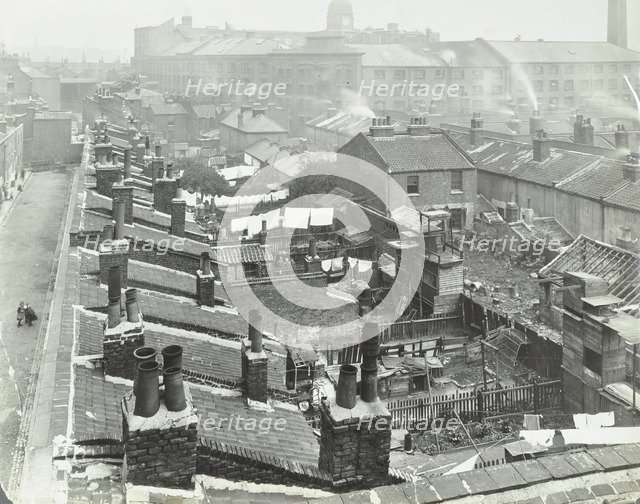 View across roof tops to Pink's Factory, Tabard Street, Southwark, London, 1916. Artist: Unknown.