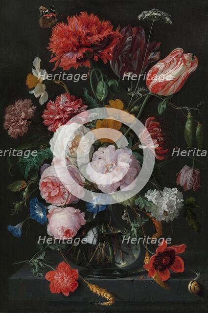 Still Life with Flowers in a Glass Vase, 1650-1683. Creator: Jan Davidsz de Heem.