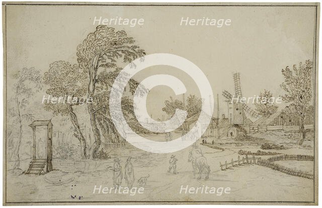 Village with a windmill by a rapids. Creator: Esaias van de Velde.