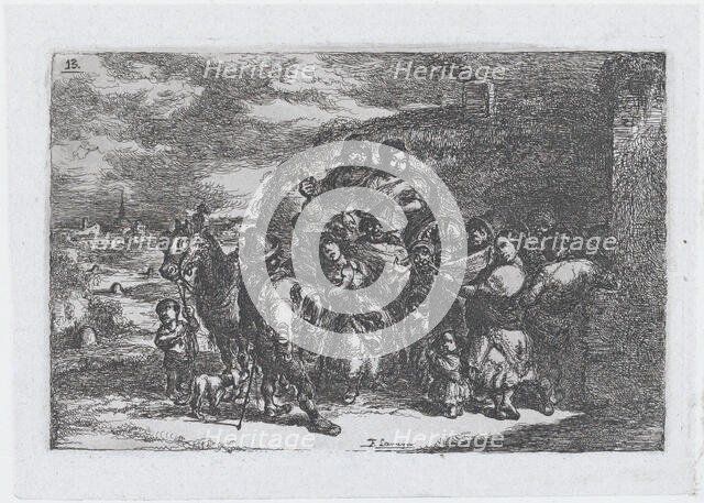 Plate 13: a group of people outdoors including possibly musicians, from the series of cust..., 1850. Creator: Francisco Lameyer Berenguer.