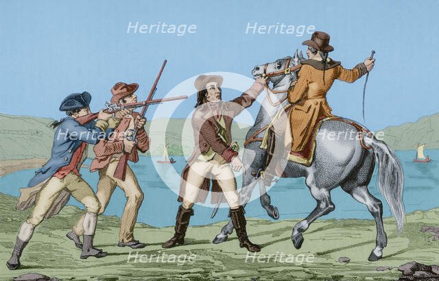 Arrest of Major Andre, ( (1750-1780) at Tarrytown in 1780, American Revolution (1775-1783), 1850. Creator: Emile Louis Vernier.