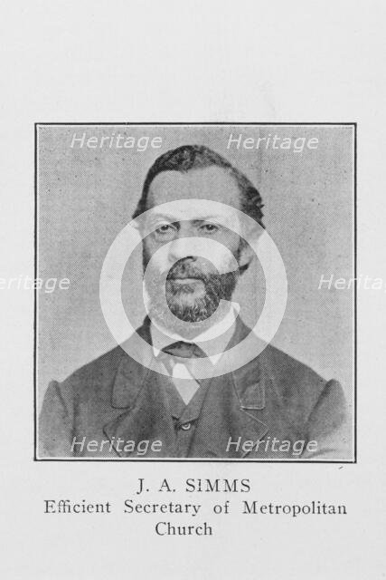 J. A. Simms; Efficient Secretary of Metropolitan Church, (1921?). Creator: Unknown.