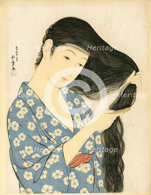 Woman Combing Her Hair, 1920. Creator: Hashiguchi, Goyo (1881-1921).