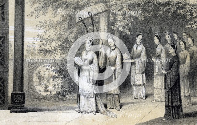 'The empress and her attendants proceeding to the temple from the mulberry grove', 1847.Artist: JW Giles