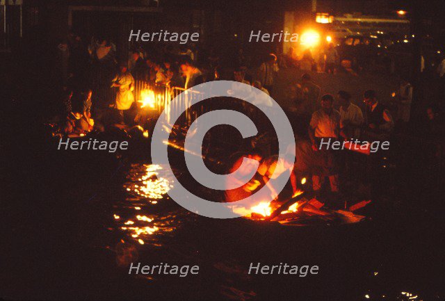 Cooking Fish on Boats at the Galata Bridge, Istanbul, Turkey, 20th century. Artist: CM Dixon.