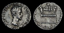Denarius of Augustus. Obverse: Head of Augustus. Reverse: quadriga on..., 18th-16th cen. BC. Creator: Numismatic, Ancient Coins  .