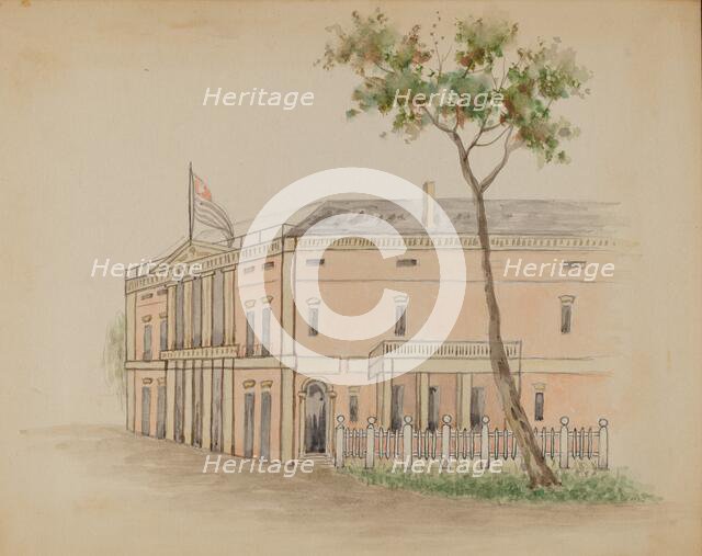 House with Flag, 1935/1942. Creator: Unknown.