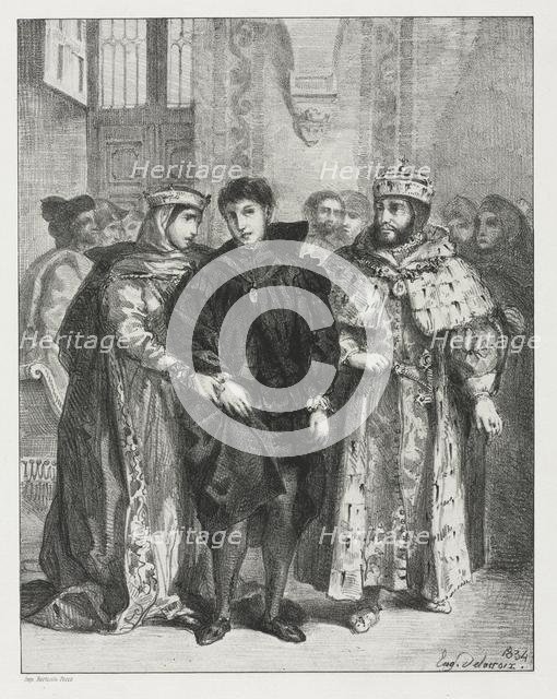 Hamlet: The Queen Endeavors to Console Hamlet, 1834. Creator: Eugène Delacroix (French, 1798-1863).