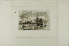 Setting Sun, Antwerp Harbor, 1868. Creator: Johan Barthold Jongkind.