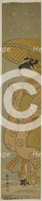 Beauty Under an Umbrella in the Snow, c. 1770. Creator: Suzuki Harunobu.