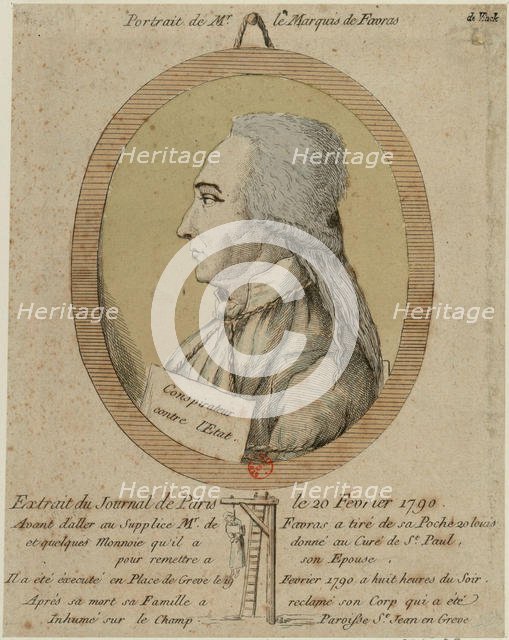 Thomas de Mahy, Marquis de Favras (1744-1790). From the Journal de Paris on February 20, 1790, 1790. Creator: Anonymous.