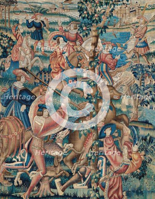 Tapestry (Bear Hunt and Falconry from a Hunts Series), Belgium, c. 1525. Creator: Unknown.