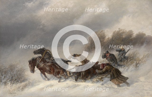 Returning from a Bear Hunt, 1881. Artist: Sverchkov, Nikolai Yegorovich (1817-1898)