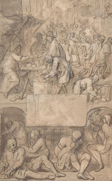 Study for a Title-Page: Allegory of Commerce and a Debtor's Prison (?), n.d.. Creator: Attributed to Romeyn de Hooghe.