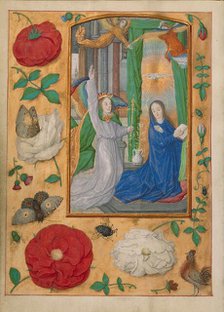 The Annunciation; Book of Hours, about 1500. Creator: Workshop of Gerard Horenbout.