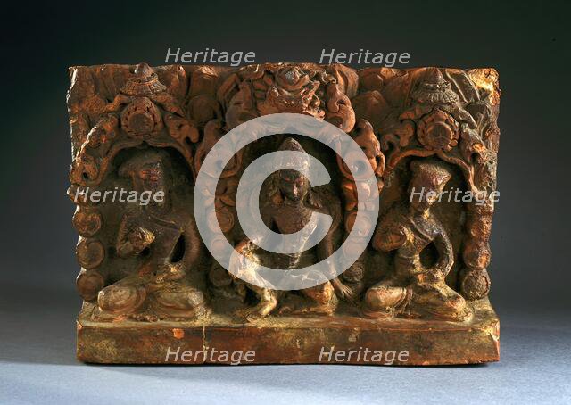 Image Base with Indra (?) and Donor Figures, 17th-18th century. Creator: Unknown.