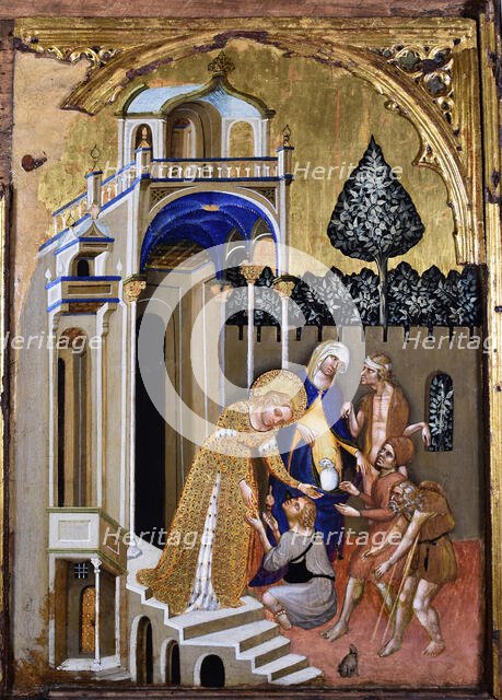 Lucia gives alms, c.1410. Creator: Jacobello del Fiore.