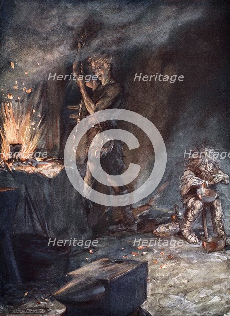 'The forging of Nothung', 1924.  Artist: Arthur Rackham
