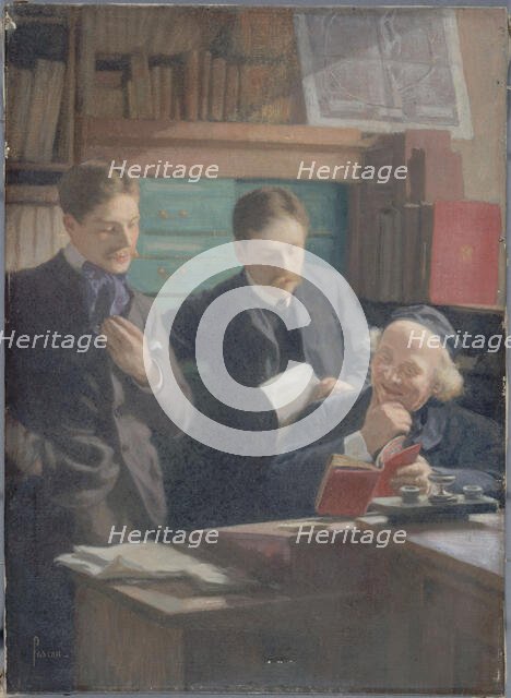 Honoré Champion (1846-1913), bookseller-editor, surrounded by his sons, c1900. Creator: Eugene Pascau.