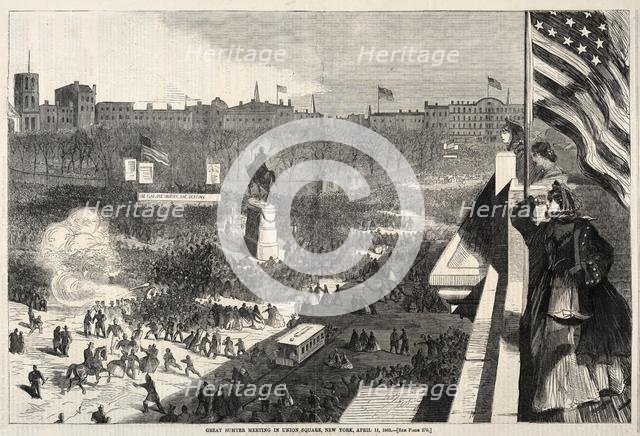 Great Sumter Meeting in Union Square, New York, April 11, 1863, 1863. Creator: Winslow Homer (American, 1836-1910).