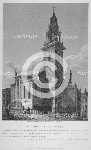 View of the Church of St James Garlickhythe, City of London, 1813. Artist: Joseph Skelton