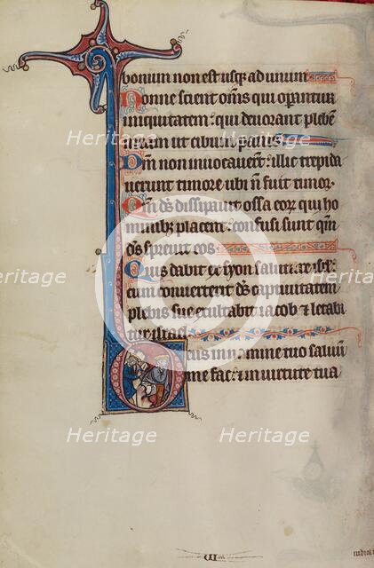 Initial D: David Cutting Saul's Tunic; Bute Psalter, text and illumination about 1285. Creator: Bute Master.