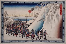 Act XI Sixth Episode: Ronin Enter Sengakuji Temple to Pay Homage to Their...between c1835 and c1839. Creator: Ando Hiroshige.