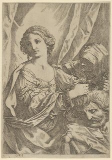 Judith grasping the head of Holofernes by the hair and looking to the left, an old wo..., 1600-1640. Creator: Giovanni Andrea Sirani.